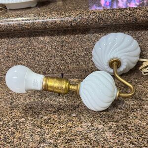 Vintage milk glass wall lamp sconce, white pinup lamp, mid century 50s 60s,